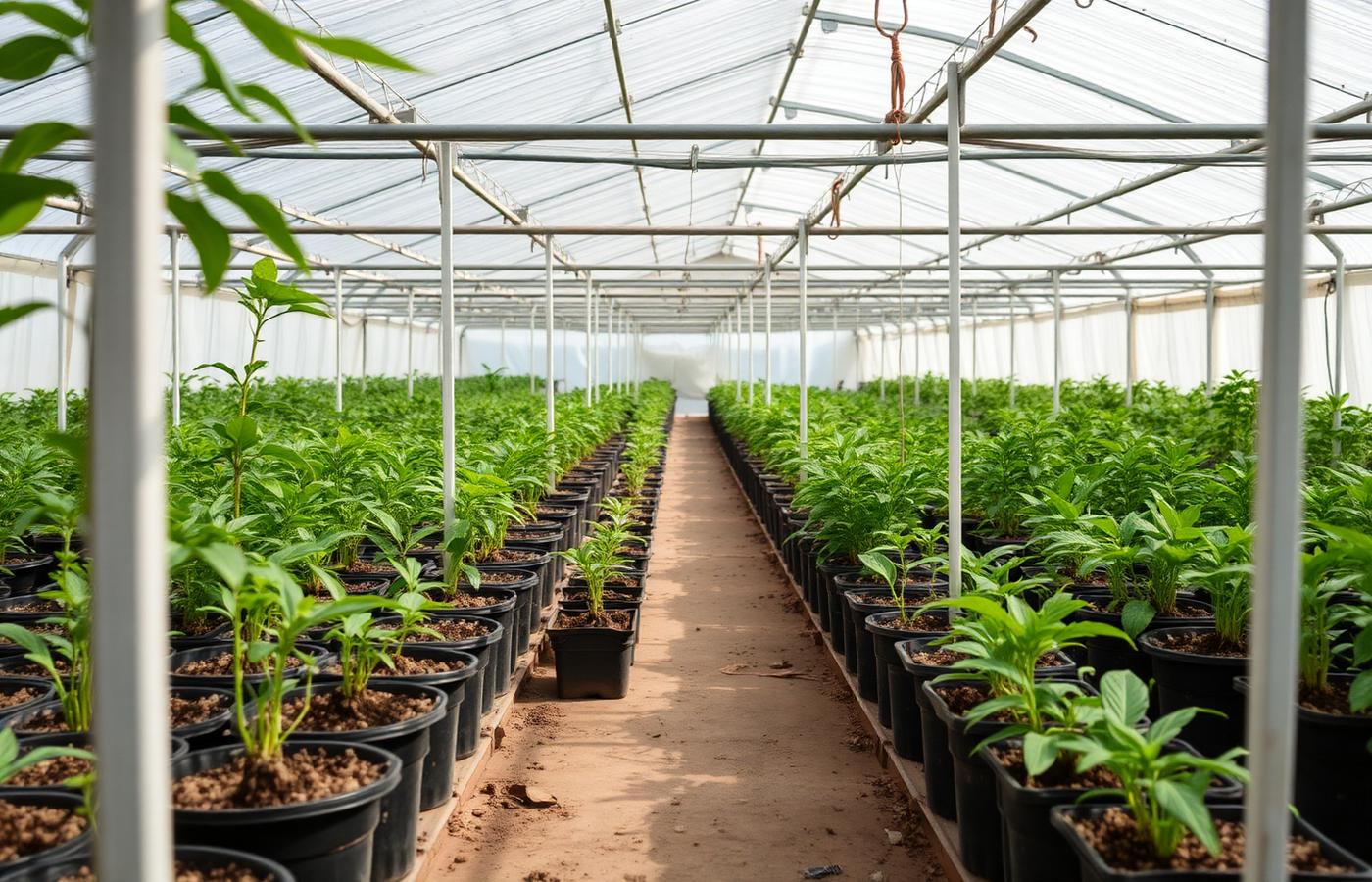 Plant nursery in Pune with rows of healthy potted plants