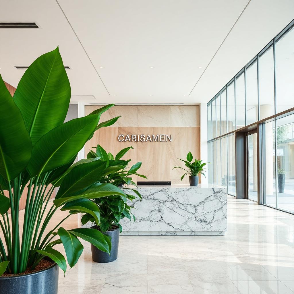 Reception area with rented floor plants